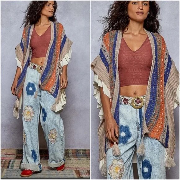 Vintage Hippy Lee Jeans Applique Patchwork 30W - Picture 1 of 11